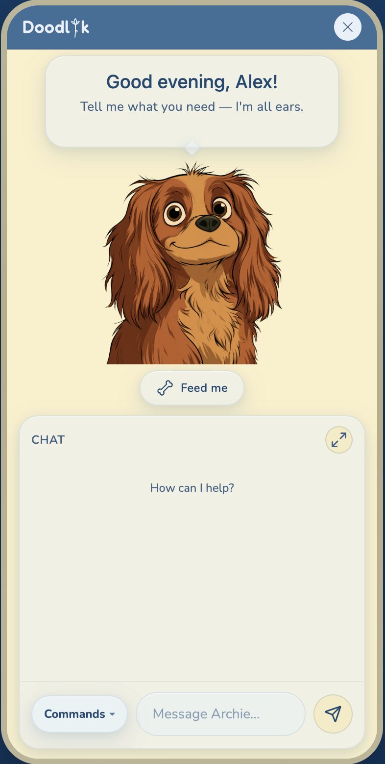 Archie, Doodlik’s AI helper, ready to chat about the day’s plans